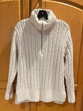 Aerie Cream Chunky Oversized Chenille Sweater Quarter Zip Knit Size XS